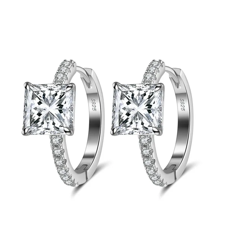 S925 8A Square Zirconia Hoop Earring 60200202