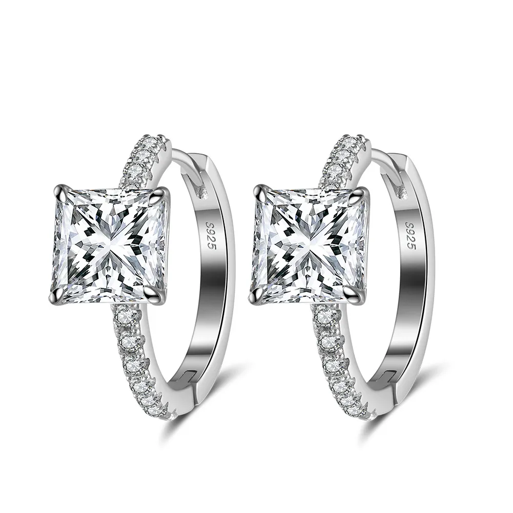 S925 8A Square Zirconia Hoop Earring 60200202