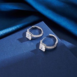 S925 8A Square Zirconia Hoop Earring 60200202