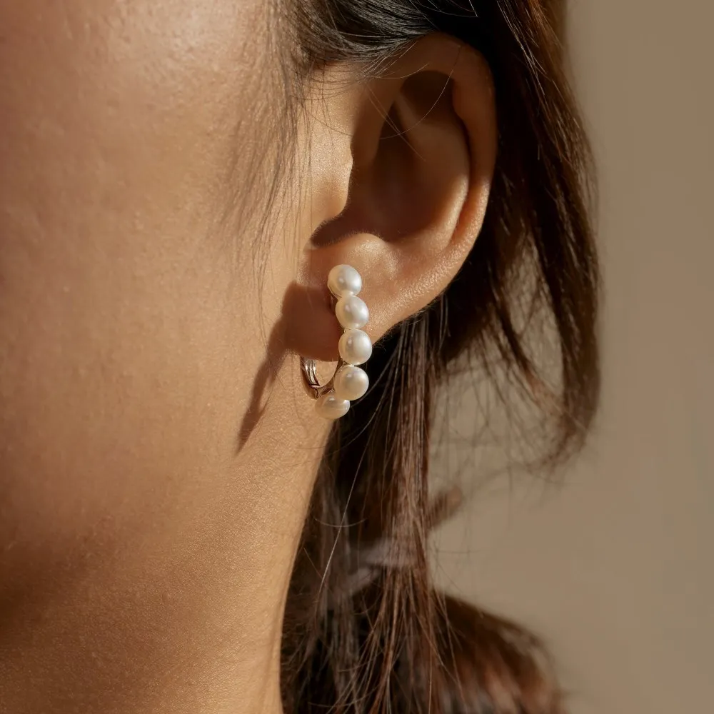 925 Sterling Silver Pearl Hoop Earring 60200216 - image2