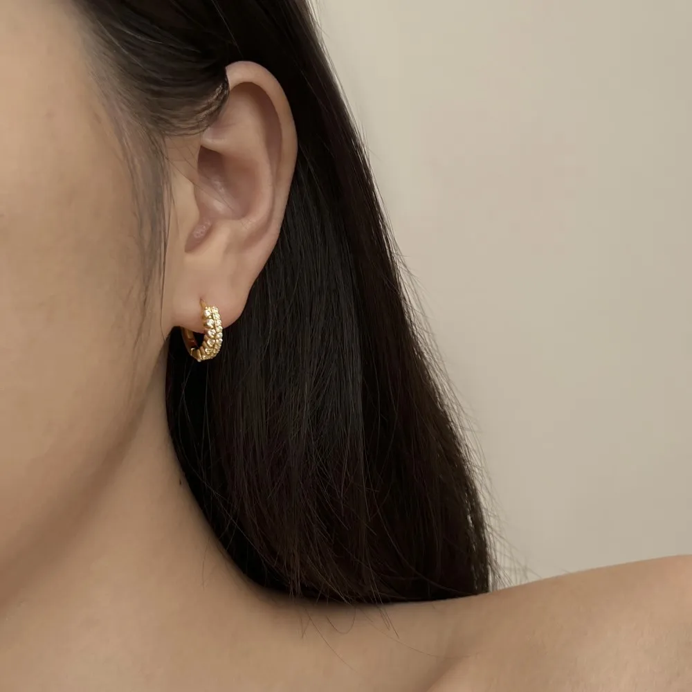 S925 Two Rows Zirconia Hoop Earring 60200218 - image1
