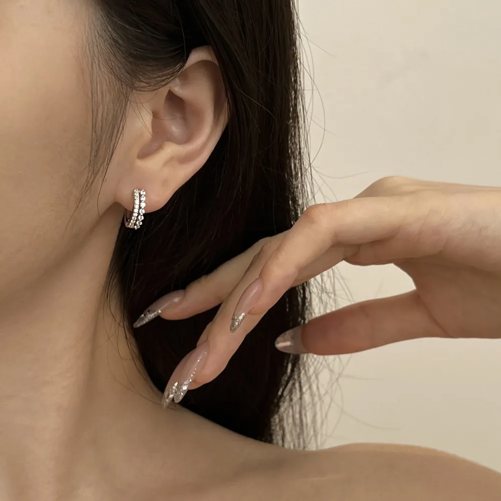S925 Two Rows Zirconia Hoop Earring 60200218 - image2