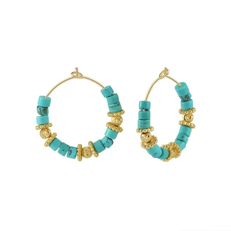 S925 Vintage Turquoise Beads Hoop Earring 60200224
