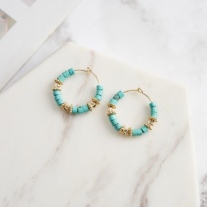 S925 Vintage Turquoise Beads Hoop Earring 60200224
