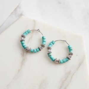 S925 Vintage Turquoise Beads Hoop Earring 60200224