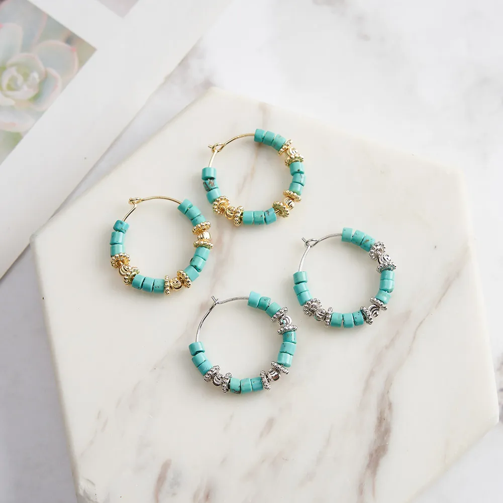 S925 Vintage Turquoise Beads Hoop Earring 60200224 - image2