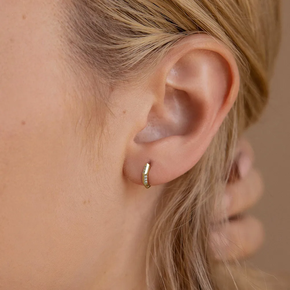 925 Sterling Silver Geometric Zirconia Hoop Earring 60200226 - image1