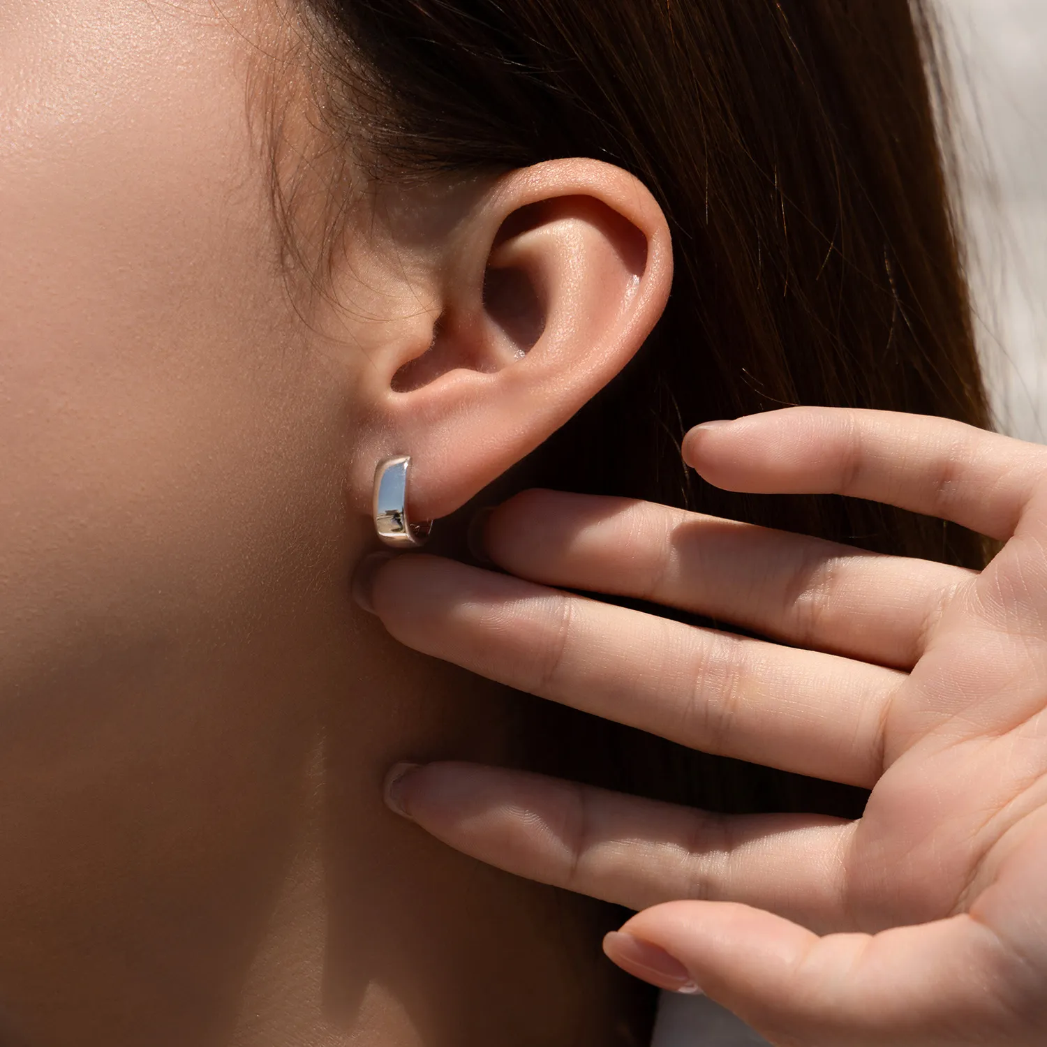 925 Sterling Silver Mirror Hoop Earring 60200228 - image1