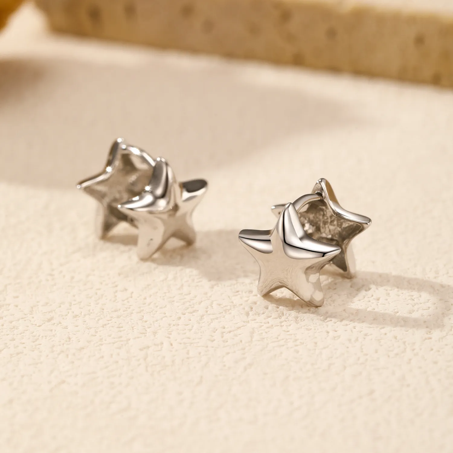 925 Sterling Silver Star Hoop Earring 60200230 - image2