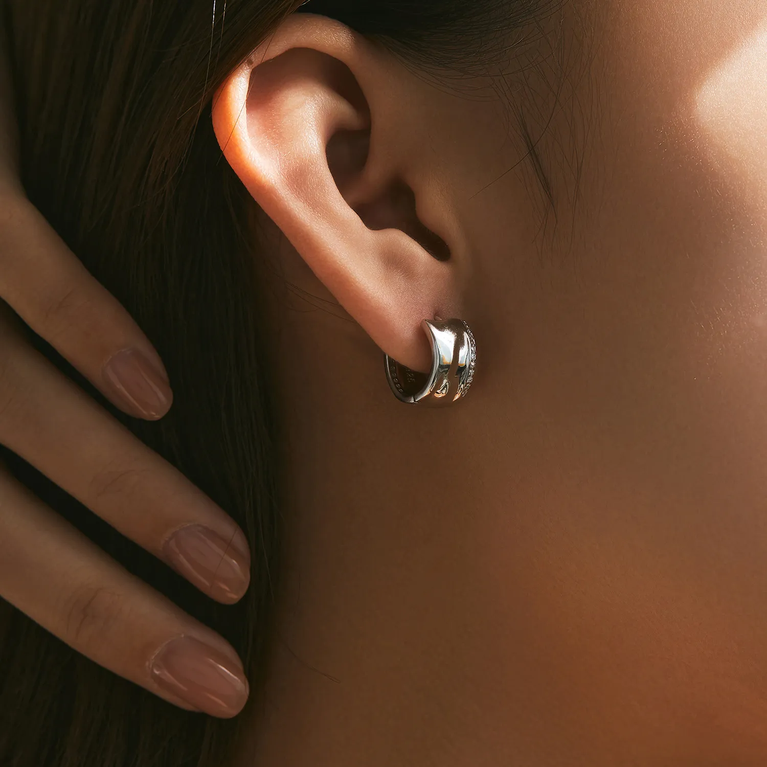 S925 Vintage Mirror Zirconia Hoop Earring 60200231 - image1