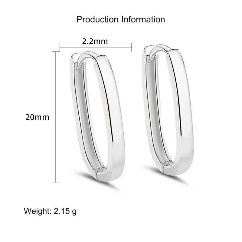 925 Sterling Silver 20mm Long U-shape Hoop Earring 60200240 - image2