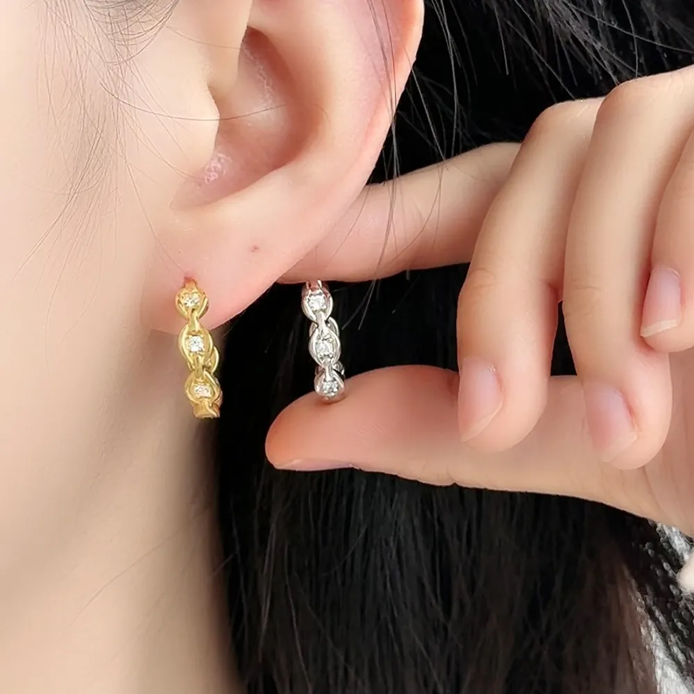 925 Sterling Silver Geometric Zirconia Hoop Earring 60200241 - image1