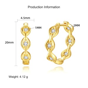 925 Sterling Silver Geometric Zirconia Hoop Earring 60200241