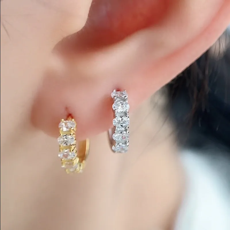 925 Sterling Silver Oval Zirconia Hoop Earring 60200242 - image1