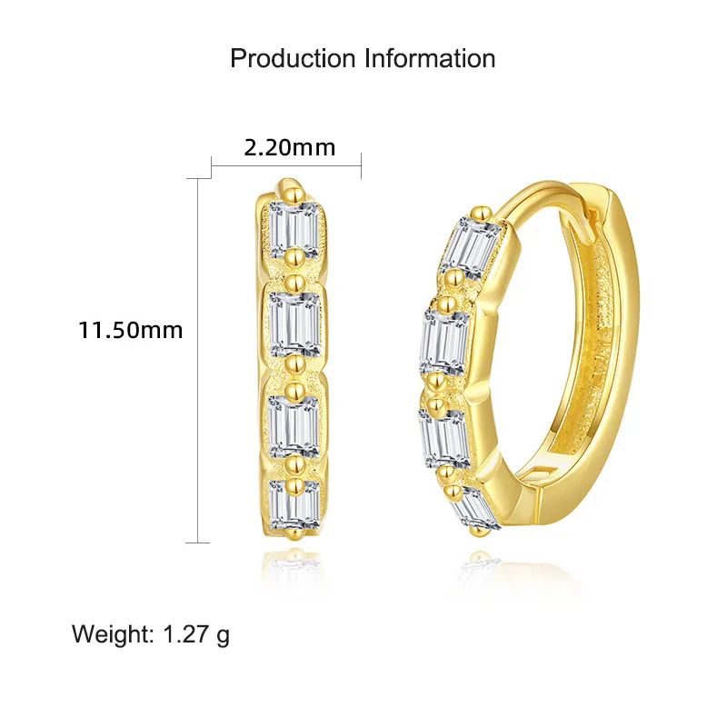 925 Sterling Silver Rectangle Zirconia Hoop Earring 60200246 - image2