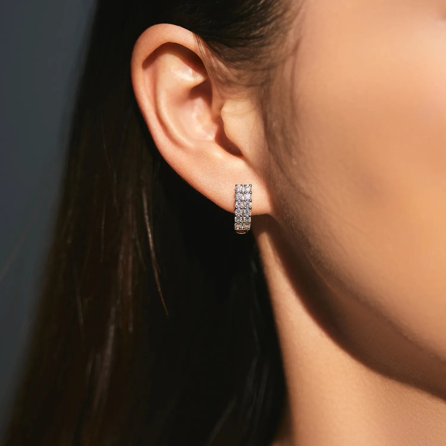 925 Sterling Silver Two Rows Zirconia Hoop Earring 60200254 - image1
