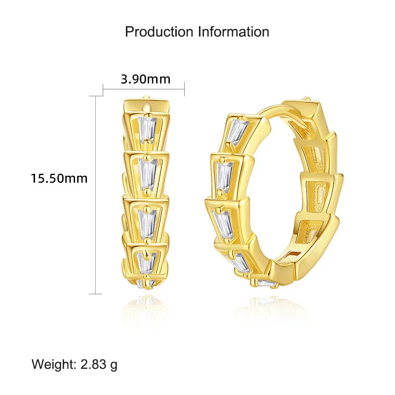 925 Sterling Silver Trapezoid Zirconia Hoop Earring 60200256 - image2