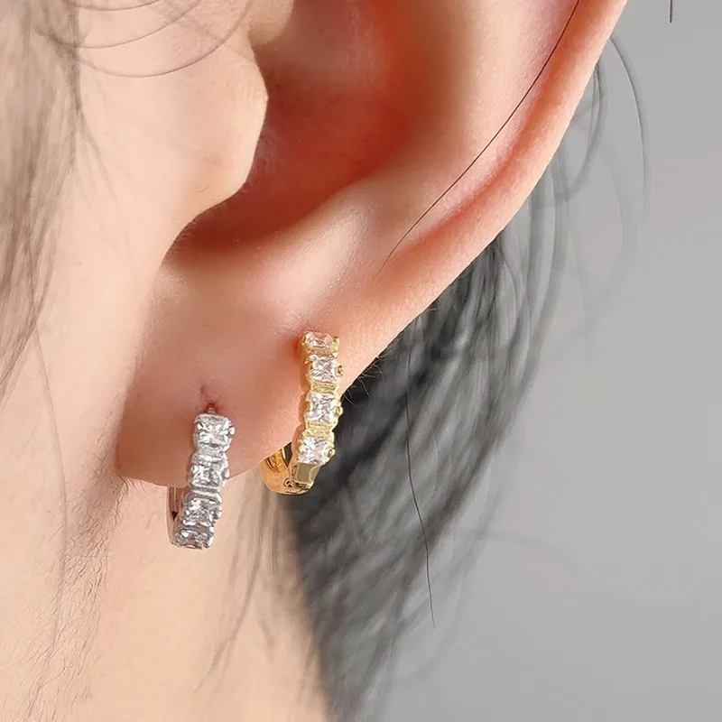 925 Sterling Silver Sugar Cube Zirconia Hoop Earring 60200259 - image1