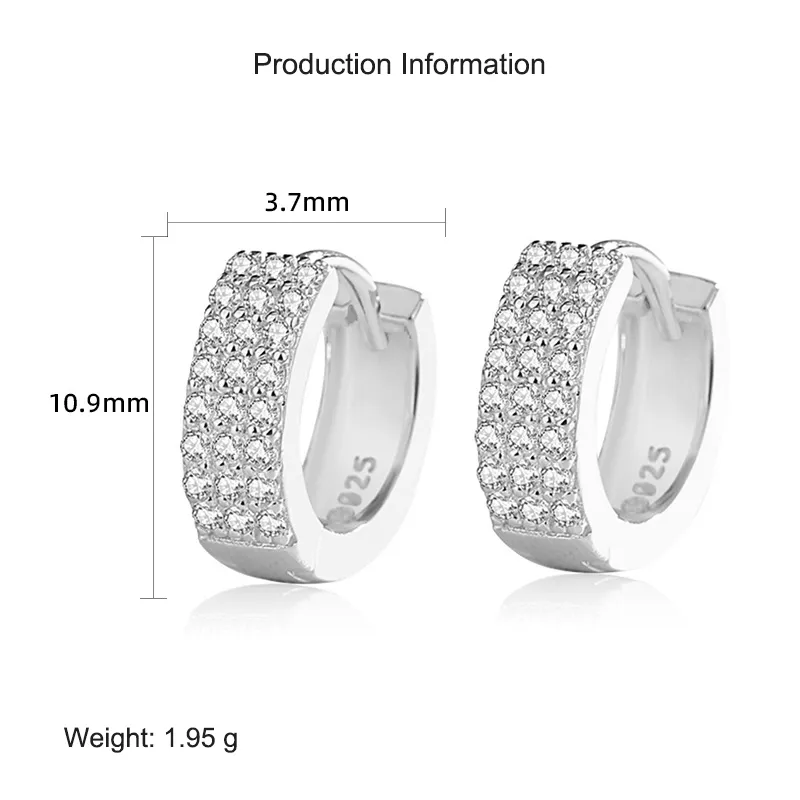 925 Sterling Silver Three Rows Zirconia Hoop Earring 60200263 - image2