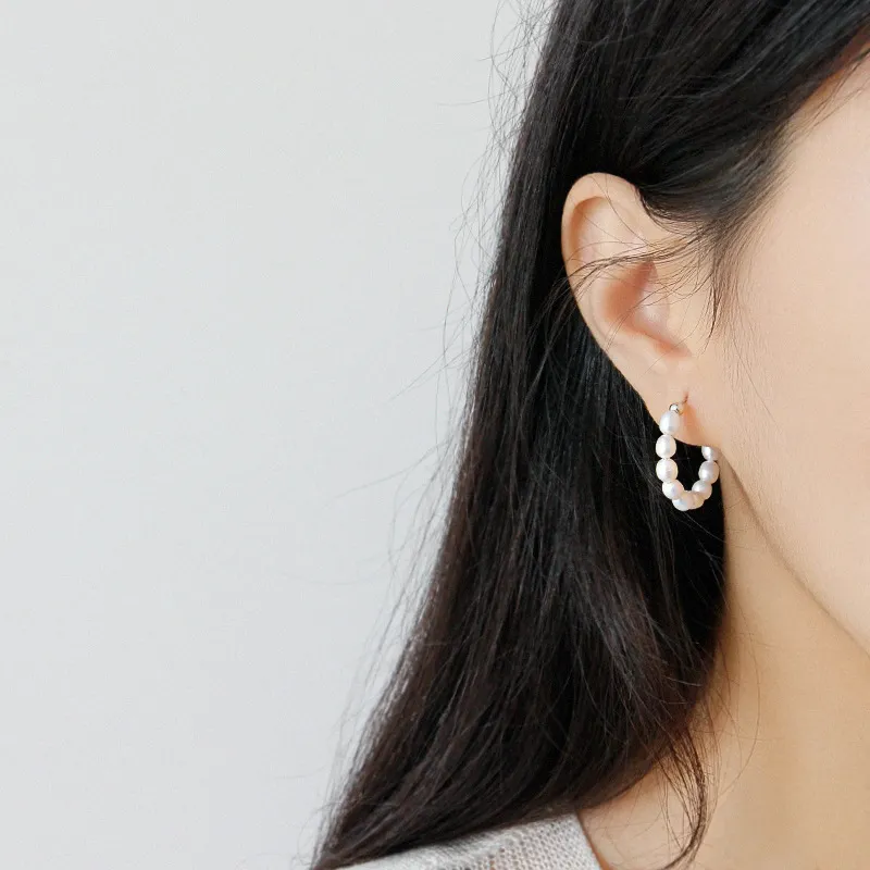 925 Sterling Silver Fresh Water Pearl Hoop Earring 60200270 - image1
