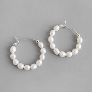 925 Sterling Silver Fresh Water Pearl Hoop Earring 60200270