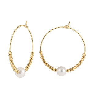 925 Sterling Silver Fresh Water Pearl Beads Hoope Earring 60200271