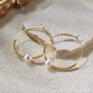 925 Sterling Silver Fresh Water Pearl Beads Hoope Earring 60200271
