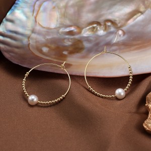 925 Sterling Silver Fresh Water Pearl Beads Hoope Earring 60200271
