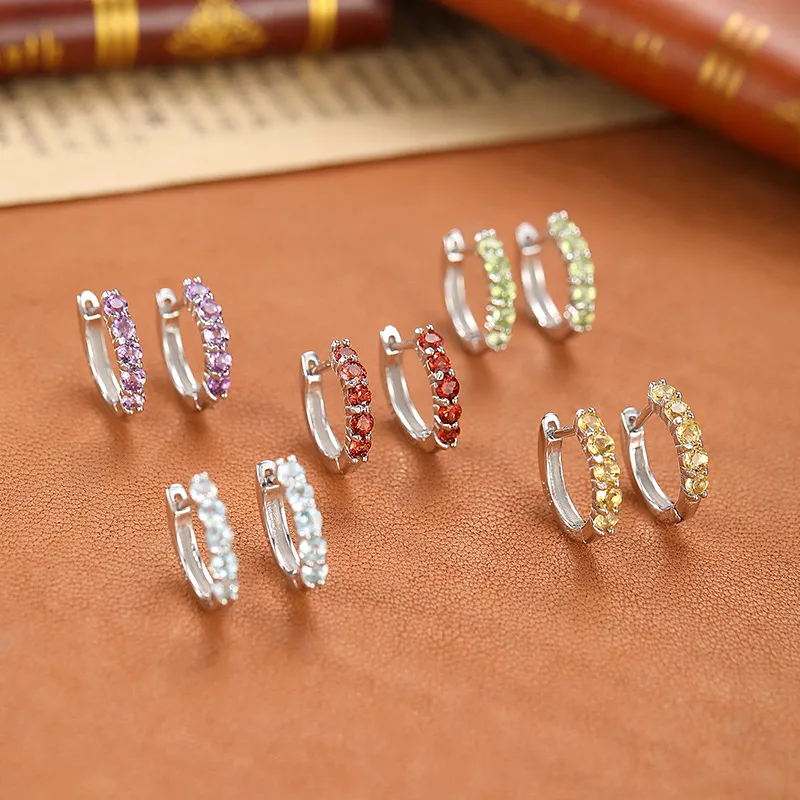 925 Sterling Silver Natural Crystal Hoop Earrings 60200272 - image1