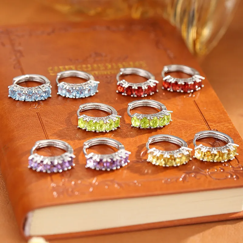925 Sterling Silver Row-Set Natural Crystal Hoop Earring 60200273 - image1