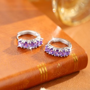 925 Sterling Silver Row-Set Natural Crystal Hoop Earring 60200273