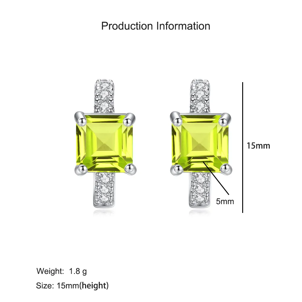 925 Sterling Silver Natural Square Gemstone Hoop Earrings 60200274 - image2