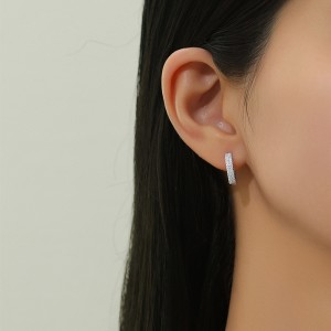 925 Sterling Silver Double Row CZ Pave Hoop Earring 60200275