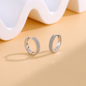 925 Sterling Silver Double Row CZ Pave Hoop Earring 60200275