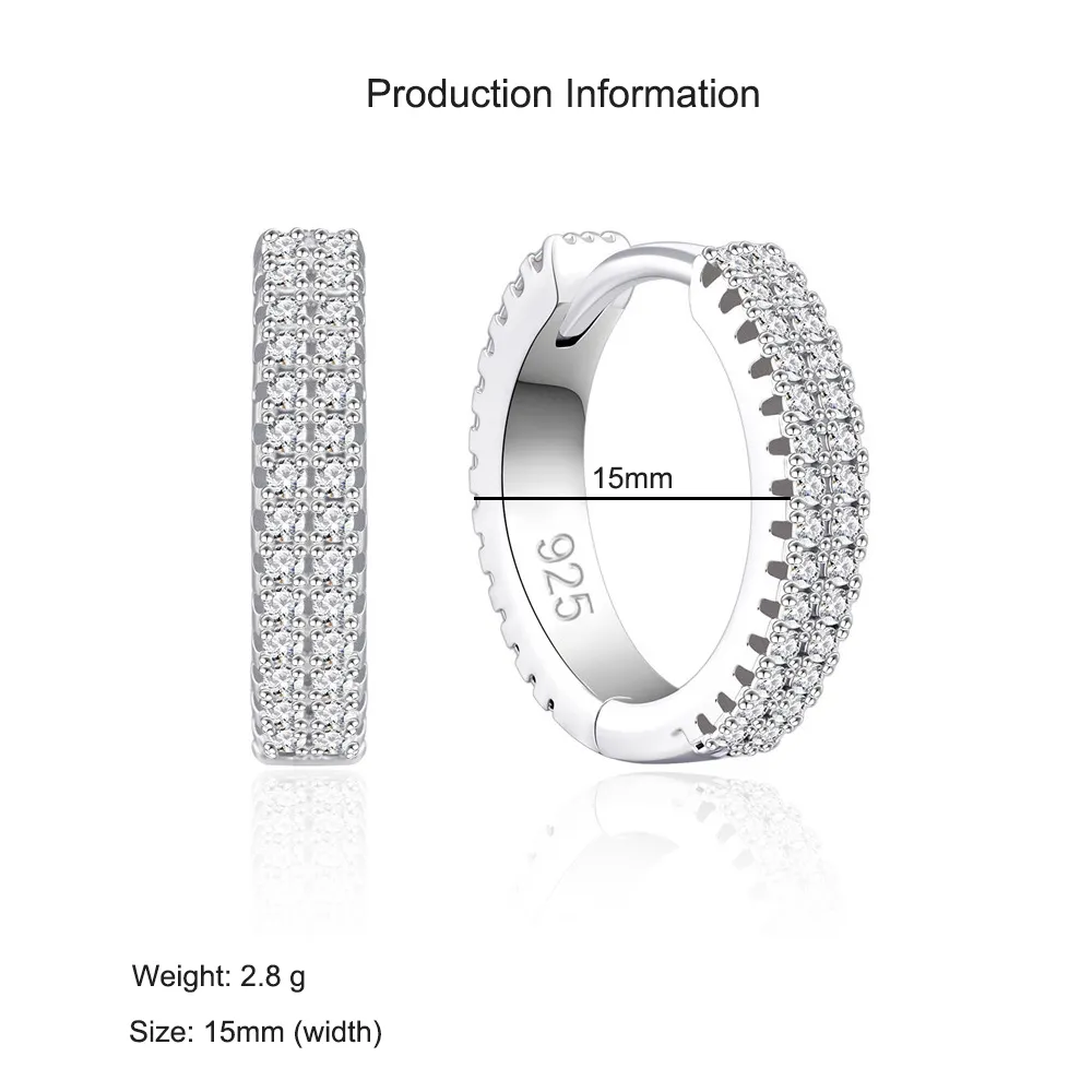 925 Sterling Silver Double Row CZ Pave Hoop Earring 60200275 - image2