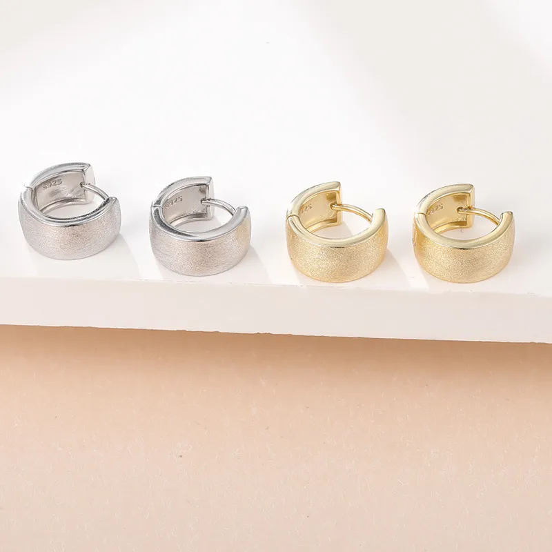 925 Sterling Silver Wide Matte Brushed Hoop Earring 60200280 - image2