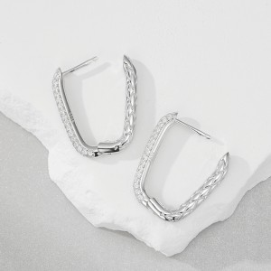 925 Sterling Silver Vintage Geometric Pattern Zircon Earring 60200284