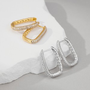 925 Sterling Silver Vintage Geometric Pattern Zircon Earring 60200284