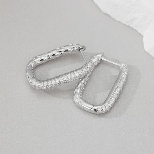 925 Sterling Silver Vintage Geometric Pattern Zircon Earring 60200284