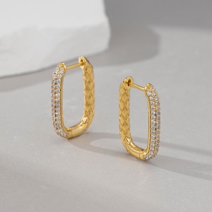 925 Sterling Silver Vintage Geometric Pattern Zircon Earring 60200284