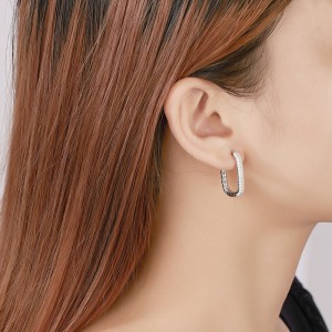 925 Sterling Silver Vintage Geometric Pattern Zircon Earring 60200284