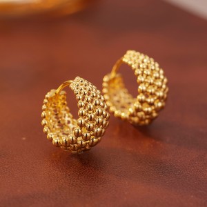 925 Sterling Silver Beaded C-Shaped Hoop Earring 60200285