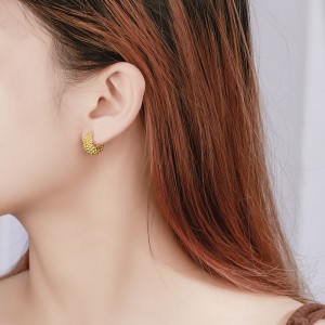 925 Sterling Silver Beaded C-Shaped Hoop Earring 60200285