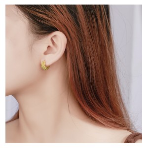 925 Sterling Silver Beaded C-Shaped Hoop Earring 60200285