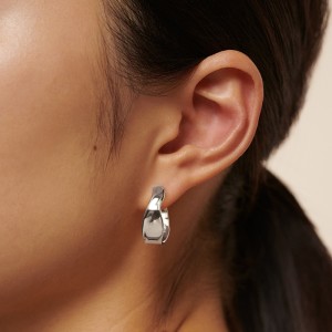 925 Sterling Silver Asymmetrical Geometric Circle Hoop Earring 60200288