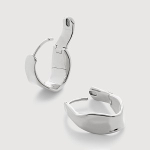 925 Sterling Silver Asymmetrical Geometric Circle Hoop Earring 60200288