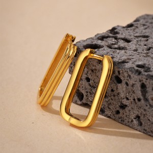 925 Sterling Silver Textured Ribbed Rectangular Geometric Hoop Earring 60200289