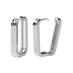 925 Sterling Silver Textured Ribbed Rectangular Geometric Hoop Earring 60200289