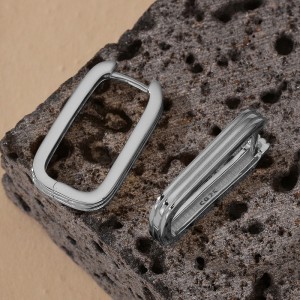 925 Sterling Silver Textured Ribbed Rectangular Geometric Hoop Earring 60200289