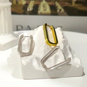 925 Sterling Silver Textured Ribbed Rectangular Geometric Hoop Earring 60200289